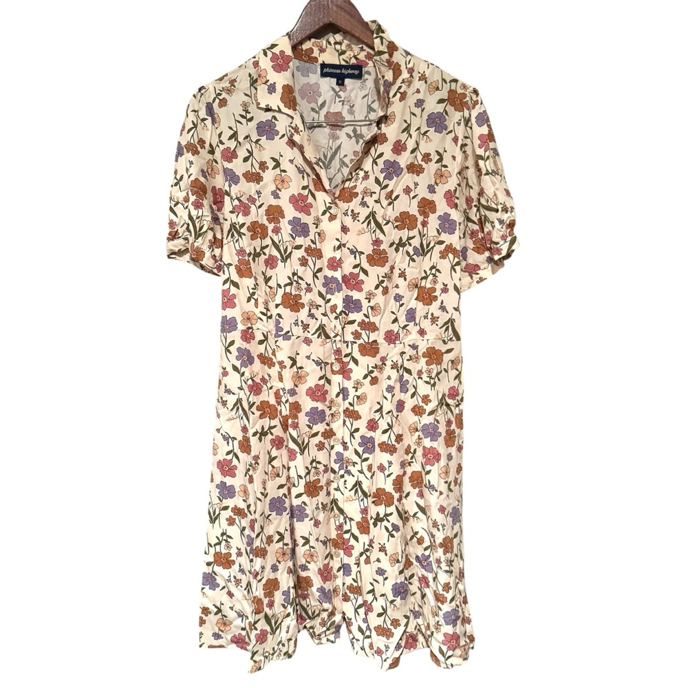 Princess Highway Floral Button Front Short Sleeve Mini Dress Beige Size 12